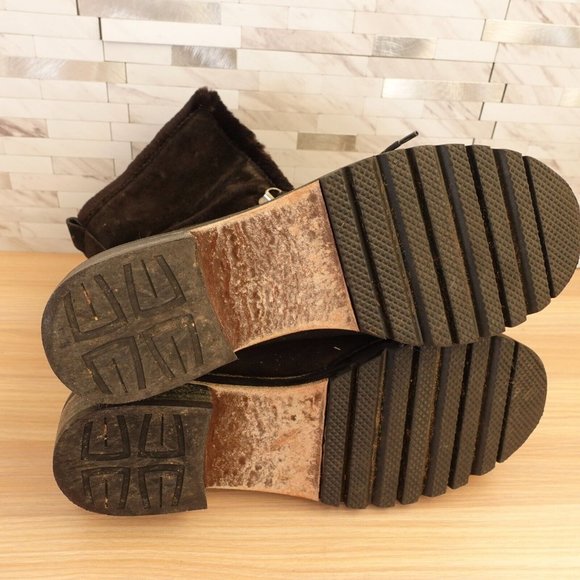 STUART WEITZMAN Boots Women 8 Black Combat Fleece Shearling Velvet Lug Sole Luge - Picture 15 of 16